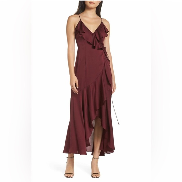 Shona Joy Dresses & Skirts - SHONA JOY Womens Luxe Ruffle Trim Wrap Dress Size 4 GARNET Sleeveless